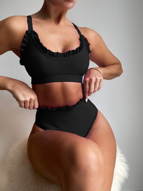Set bikini da donna con volant e vita alta – sportivo, giocoso e modellante per spiaggia e piscina