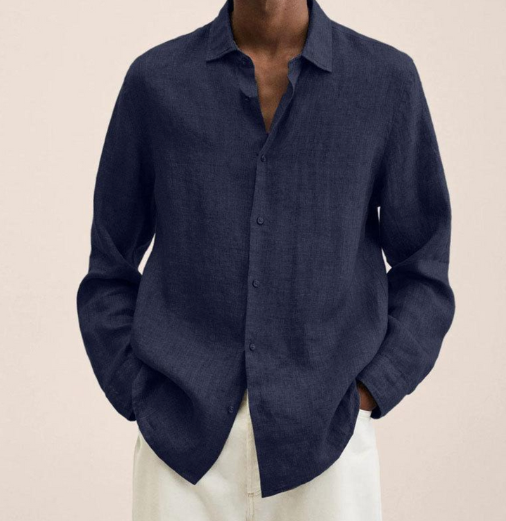 Men's linen shirt with button placket – airy long-sleeve shirt made of linen for summer, vacation & casual looks