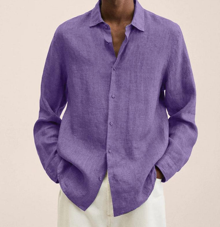 Men's linen shirt with button placket – airy long-sleeve shirt made of linen for summer, vacation & casual looks
