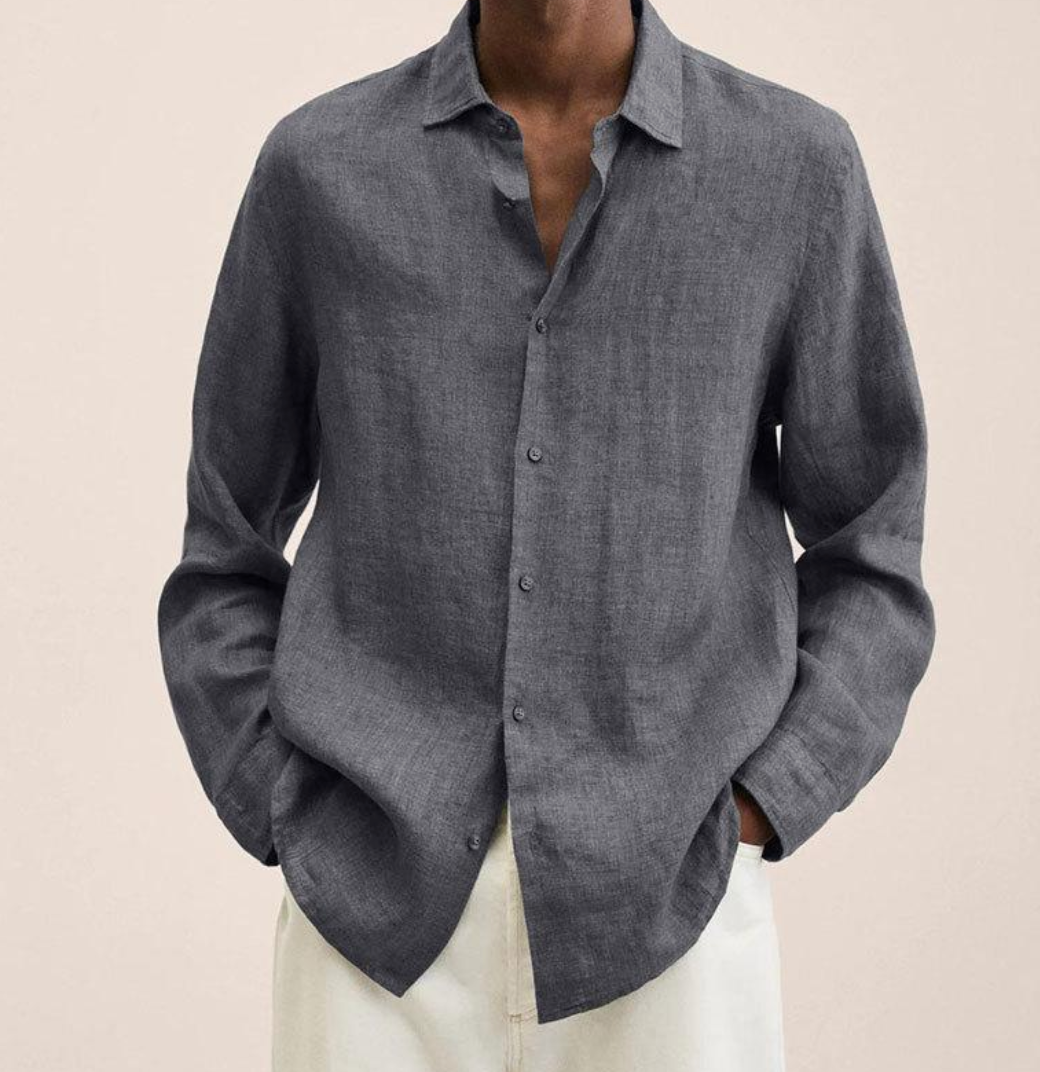 Men's linen shirt with button placket – airy long-sleeve shirt made of linen for summer, vacation & casual looks