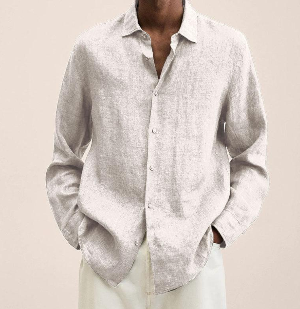 Men's linen shirt with button placket – airy long-sleeve shirt made of linen for summer, vacation & casual looks