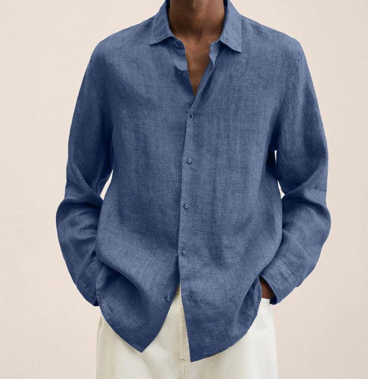 Men's linen shirt with button placket – airy long-sleeve shirt made of linen for summer, vacation & casual looks