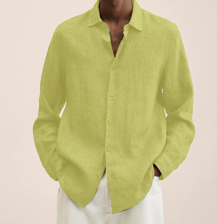 Men's linen shirt with button placket – airy long-sleeve shirt made of linen for summer, vacation & casual looks
