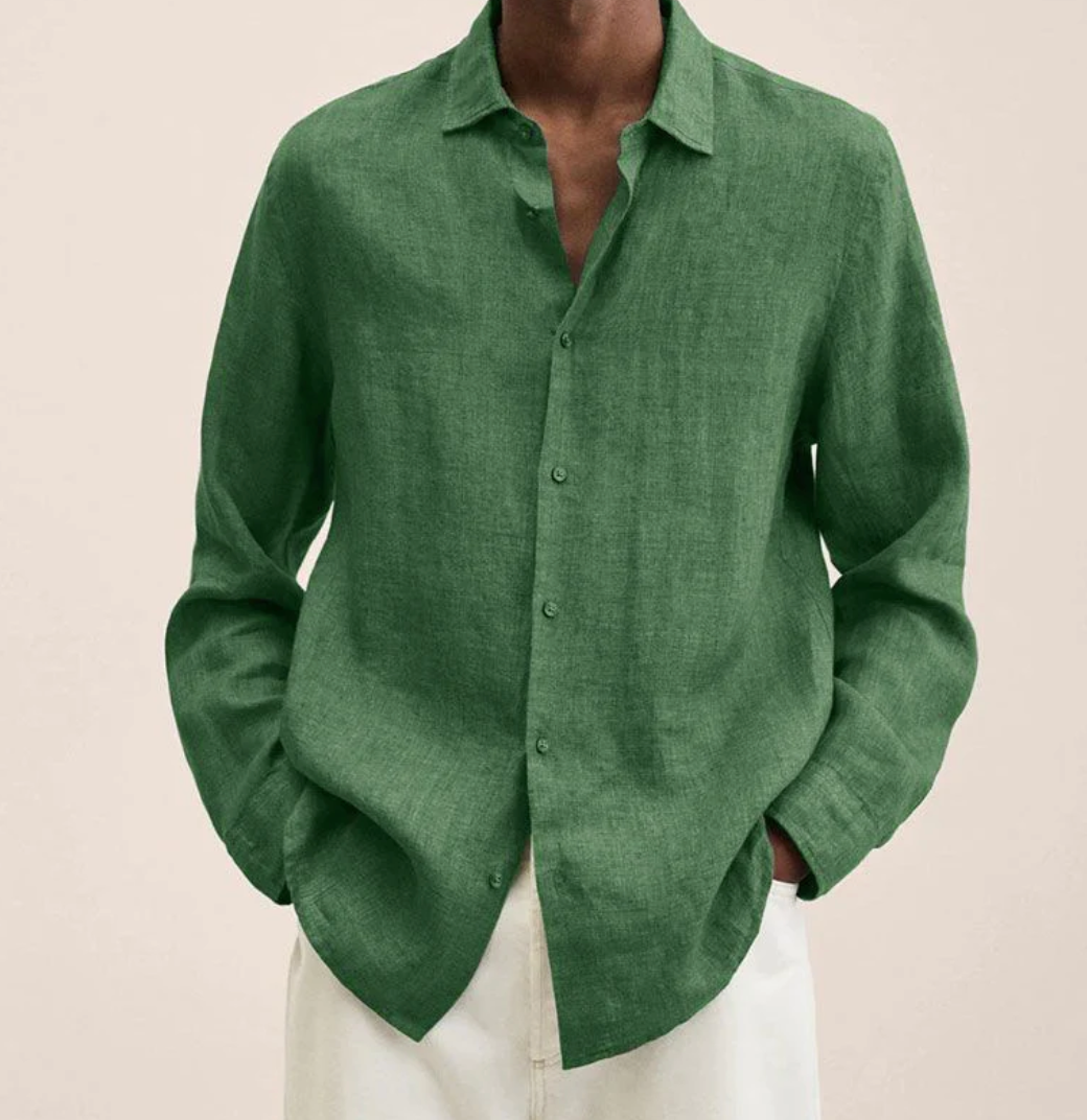 Men's linen shirt with button placket – airy long-sleeve shirt made of linen for summer, vacation & casual looks