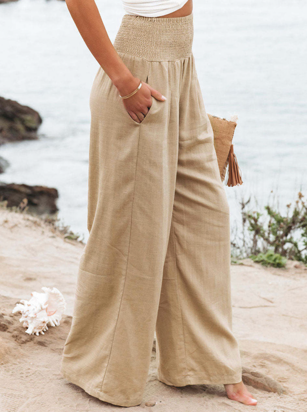EaseFit - Pantalon ample uni à taille élastique