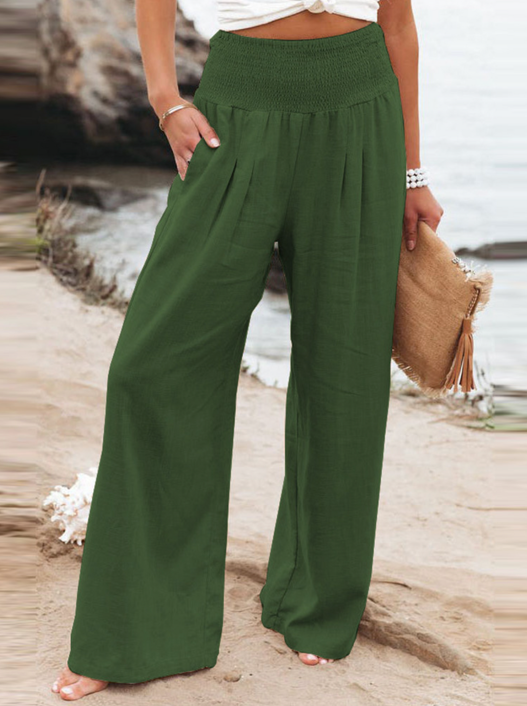 EaseFit - Pantalon ample uni à taille élastique