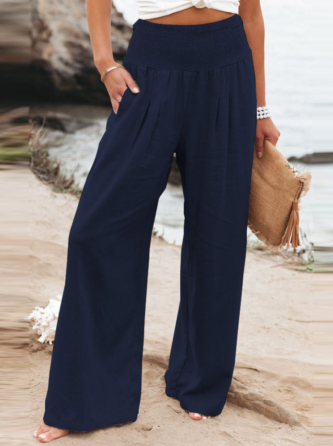 EaseFit - Pantalon ample uni à taille élastique