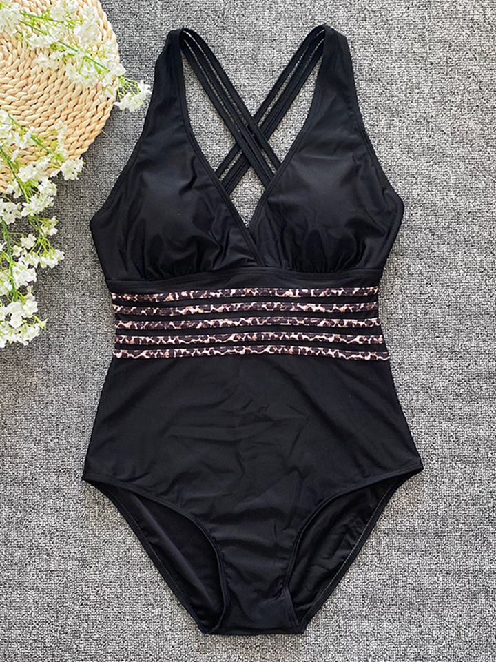 Elegante costume da bagno da donna con dettagli in vita e scollo a V – modellante per spiaggia e piscina