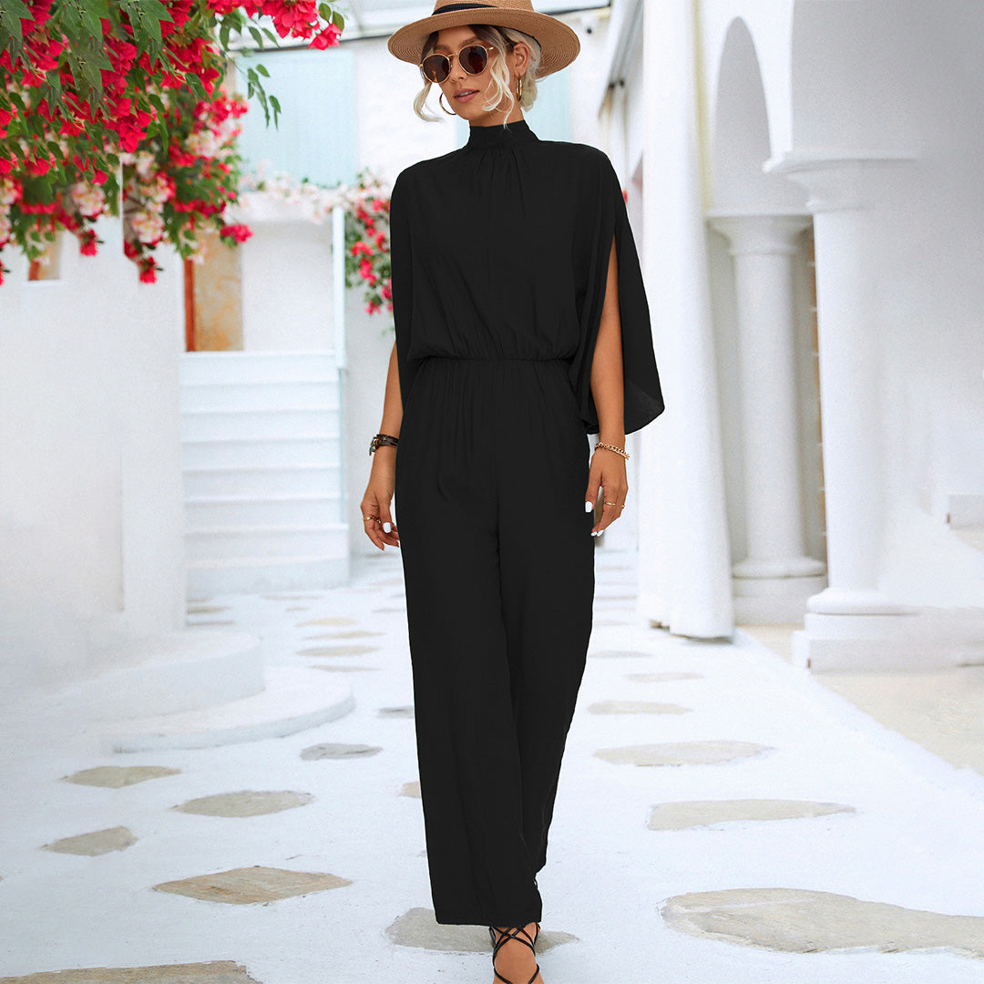 Elegante tuta da donna – tuta estiva con collo alto e maniche con spacco
