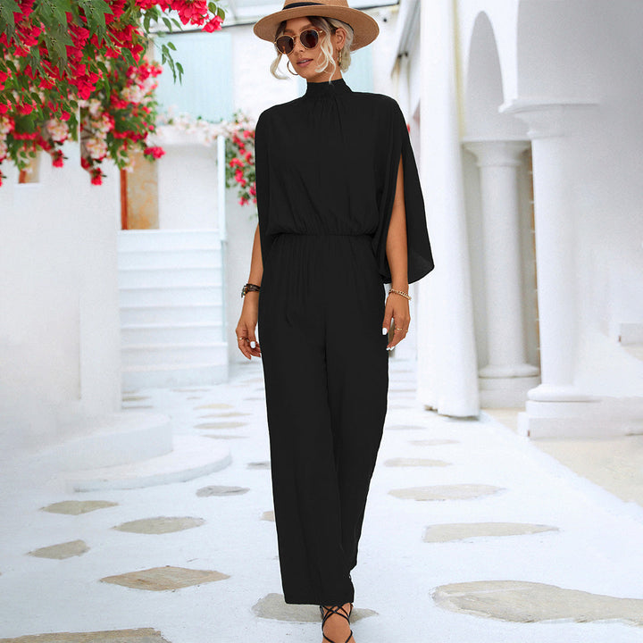 Elegante tuta da donna – tuta estiva con collo alto e maniche con spacco