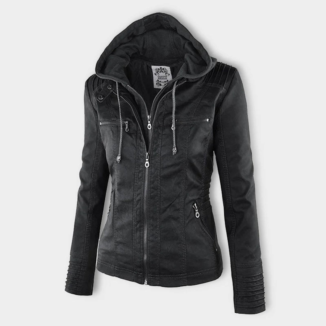 Casual Kapuzen-Lederjacke Für Damen | Perfekt für Lässige Tage