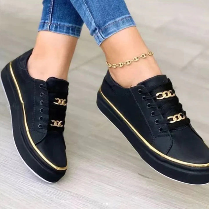 Enora - Sneakers casual basse bianche con dettagli dorati | Sneakers bianche alla moda con lacci e finiture dorate