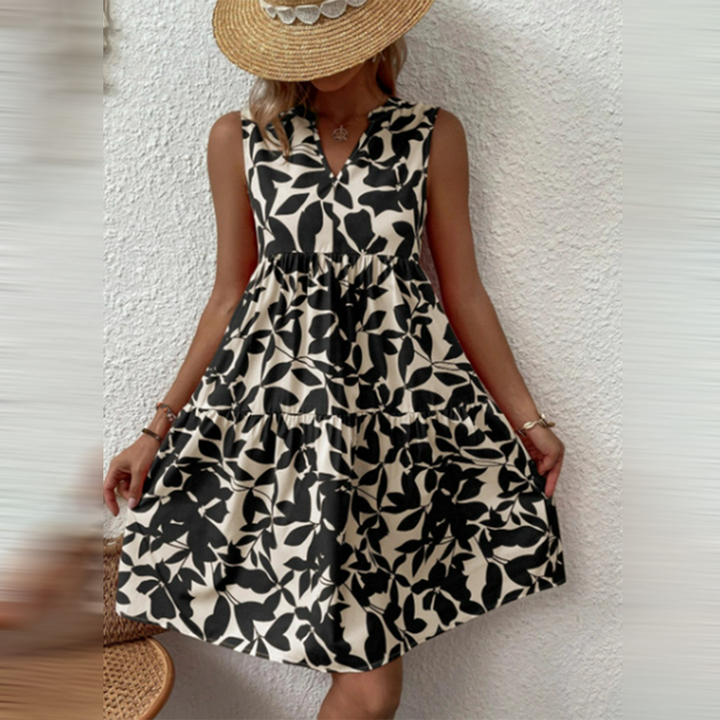 Botanical Sleeveless Dress – Floral Elegance and Summer Comfort