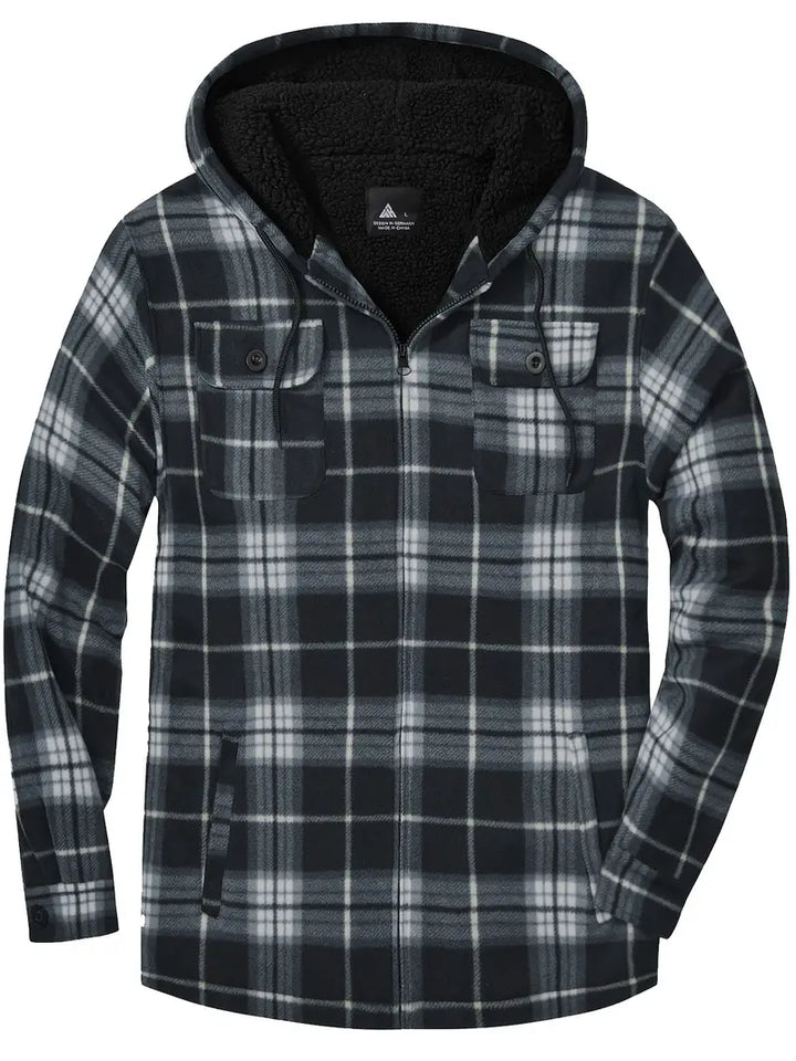 Men's trendy hooded coat with Sherpa lining warm jacket