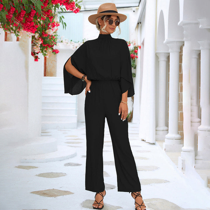 Elegante tuta da donna – tuta estiva con collo alto e maniche con spacco