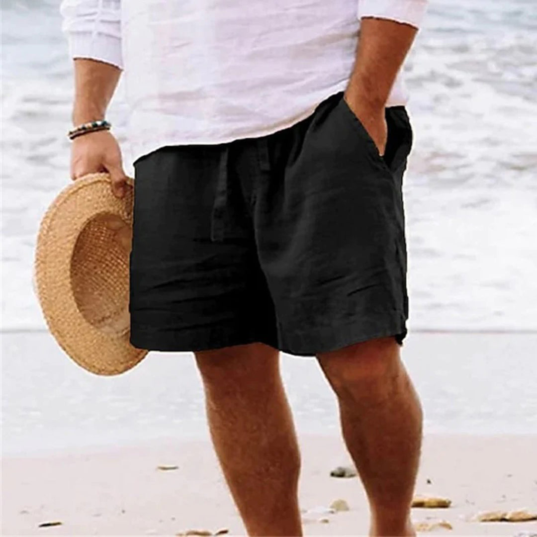 Shorts d'été légers pour hommes – Shorts en lin à coupe décontractée avec taille élastique et cordon de serrage