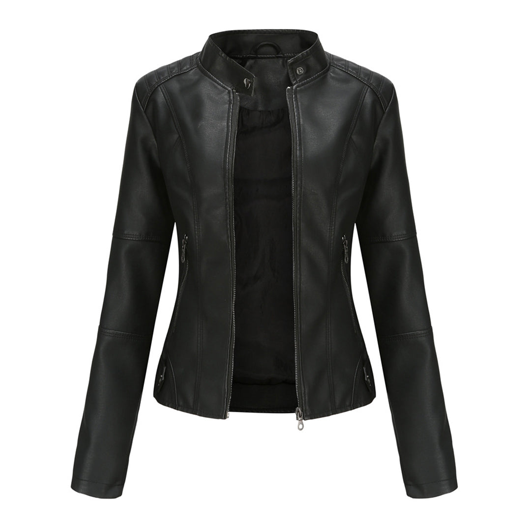 Damen Lederjacke – Figurbetonter Biker-Style mit Reißverschluss und Stehkragen