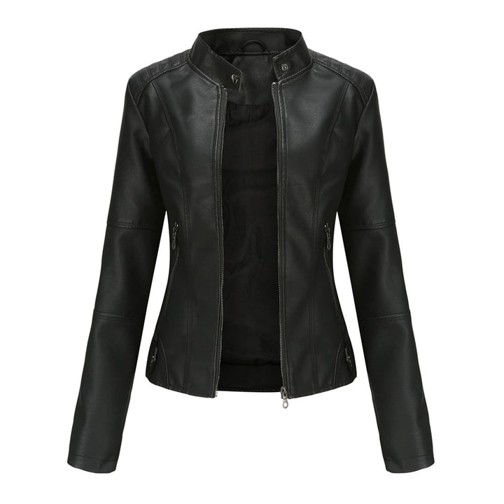 Damen Lederjacke – Figurbetonter Biker-Style mit Reißverschluss und Stehkragen