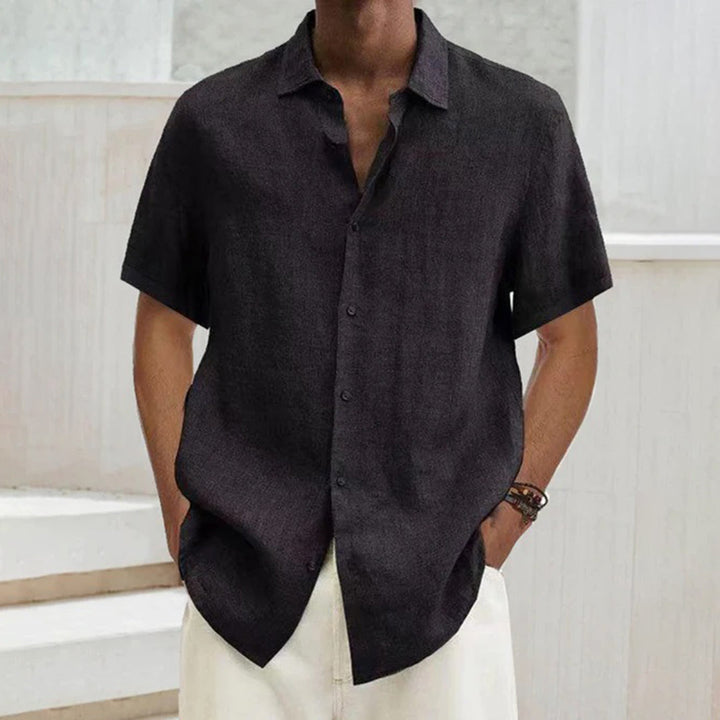 Chemise légère en lin pour homme à manches courtes – chemise d'été avec patte de boutonnage et col Kent | Respirante et décontractée pour la plage et le quotidien