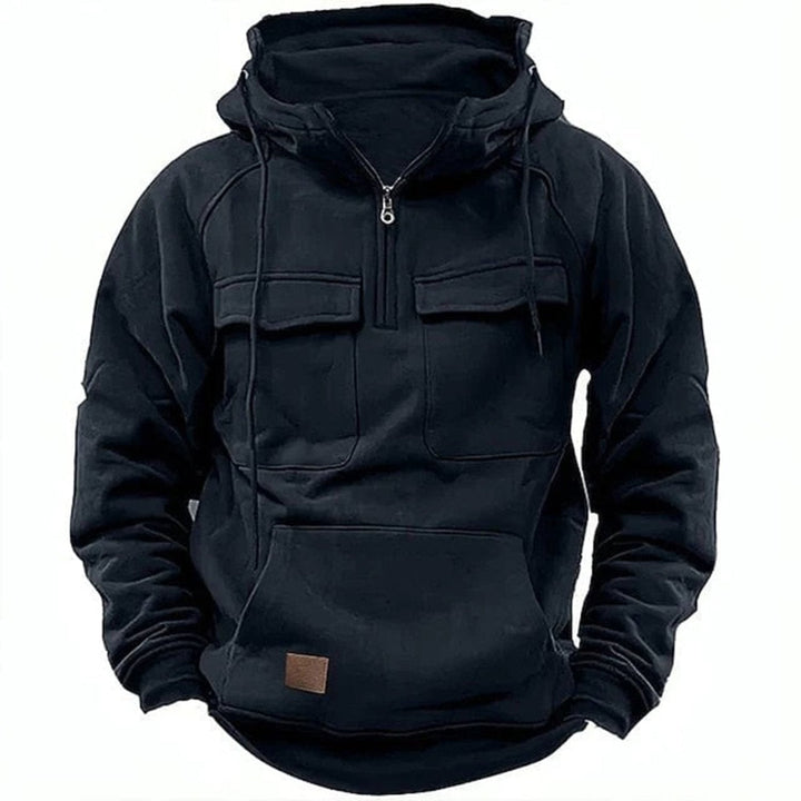 Sweat à capuche robuste pour homme avec demi-fermeture éclair, poches avant et capuche – Streetwear pour extérieur et quotidien