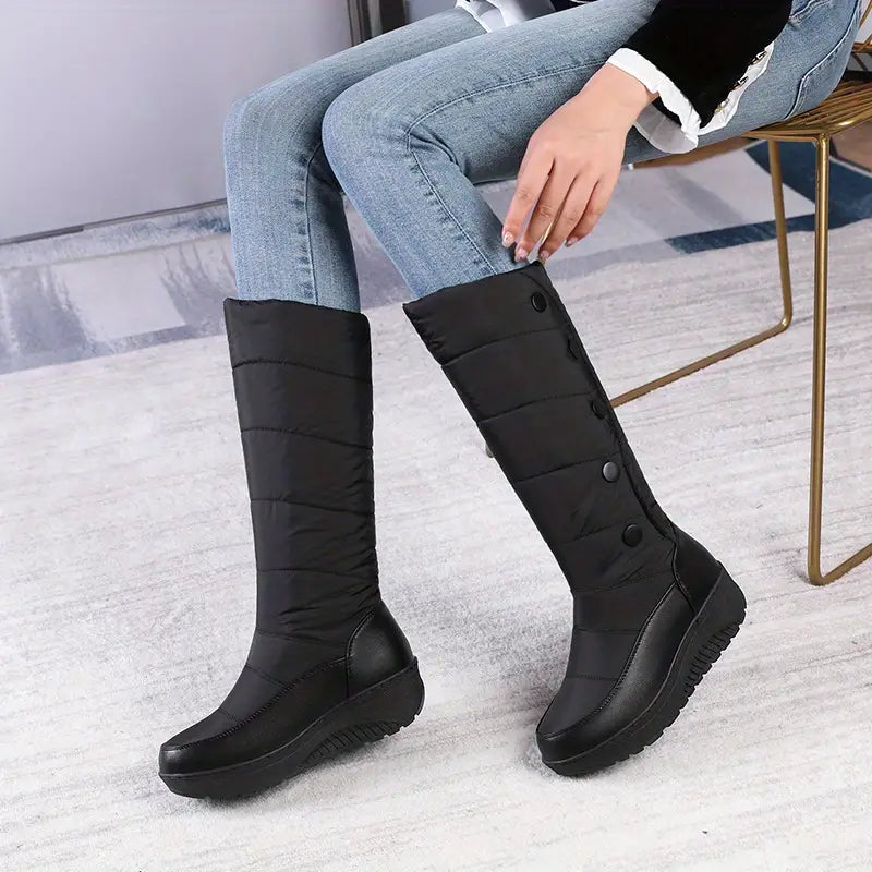 Mode féminine couleur unie bottes de neige mi-mollet, souples polyvalentes
