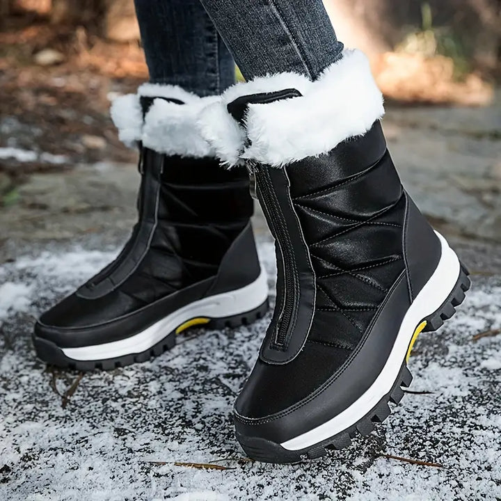 Bottes de neige antidérapantes résistantes à l'usure, doublées en polaire avec fourrure et fermeture éclair