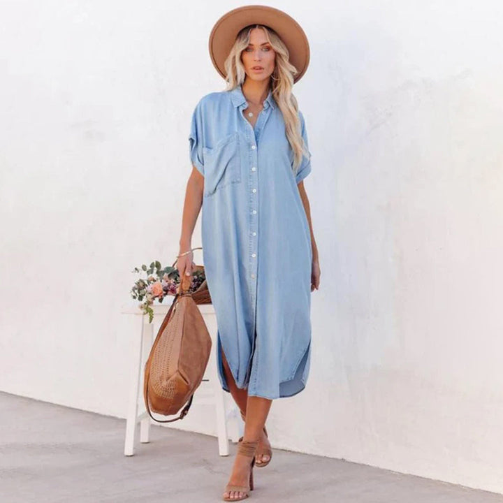 Abito camicia casual da donna – Abito estivo oversize con abbottonatura e maniche corte per vacanze e uso quotidiano