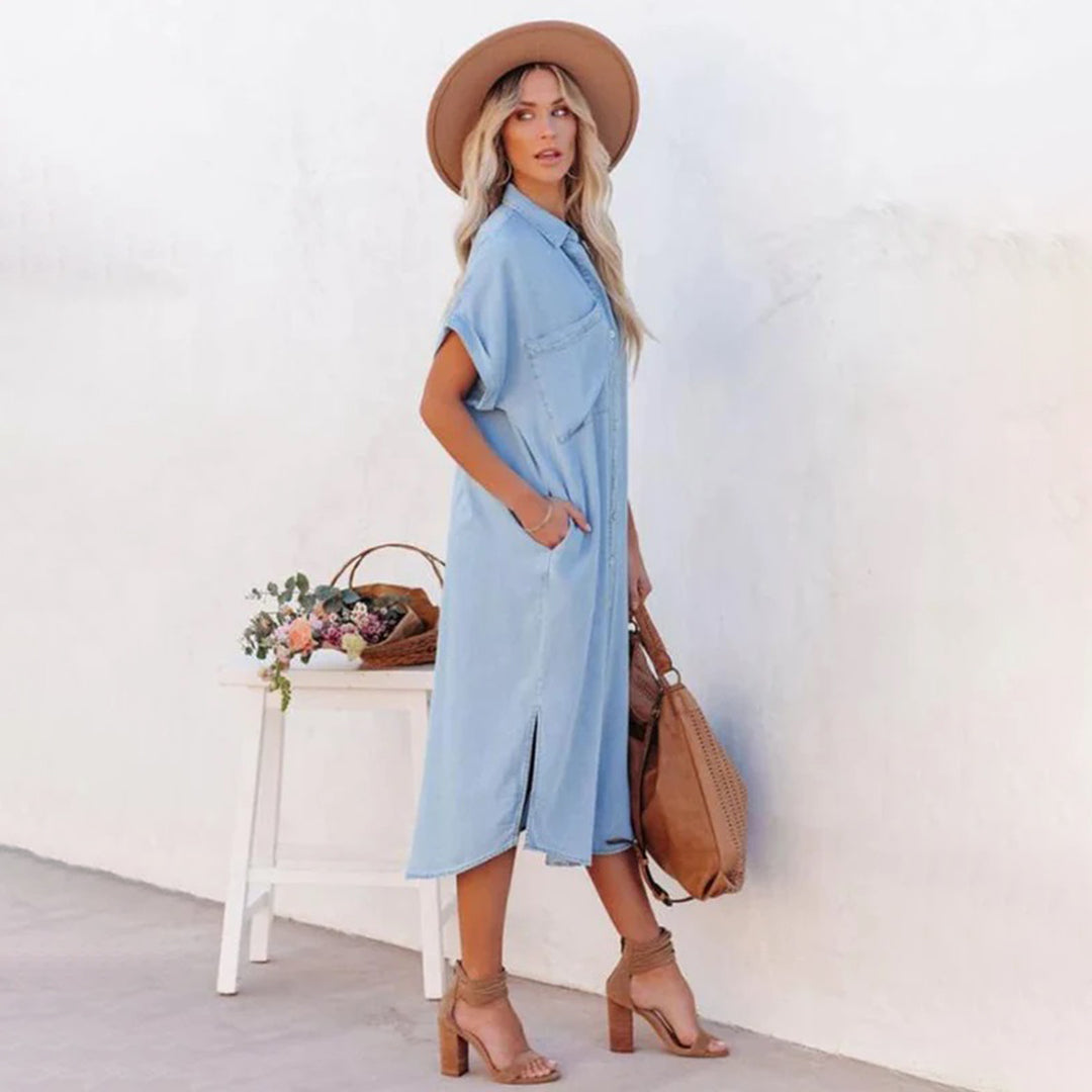 Abito camicia casual da donna – Abito estivo oversize con abbottonatura e maniche corte per vacanze e uso quotidiano