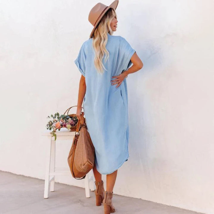 Abito camicia casual da donna – Abito estivo oversize con abbottonatura e maniche corte per vacanze e uso quotidiano