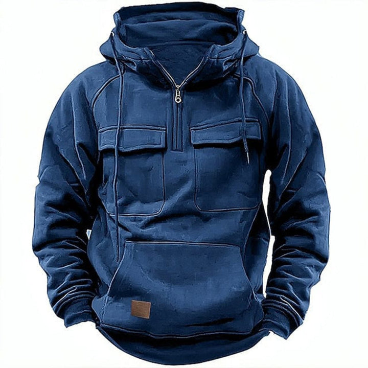 Sweat à capuche robuste pour homme avec demi-fermeture éclair, poches avant et capuche – Streetwear pour extérieur et quotidien