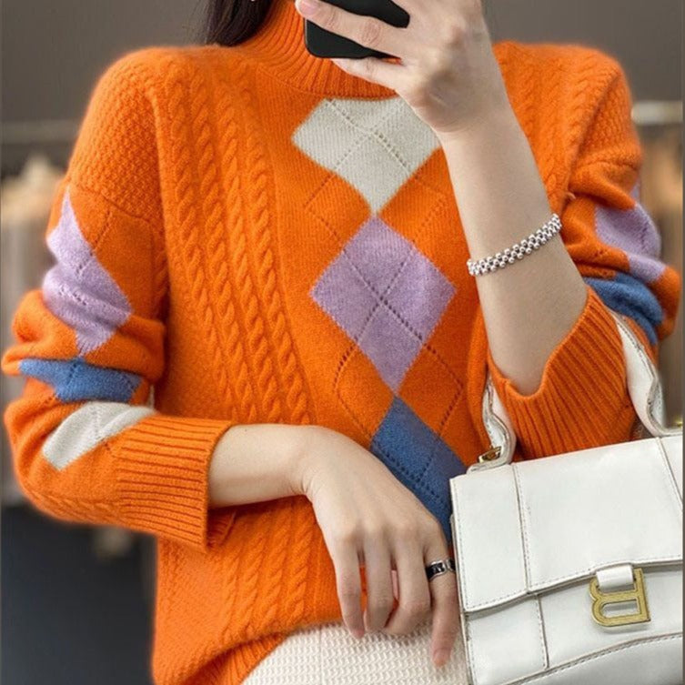 Elyse - Bohème Orange pull-over à col montant