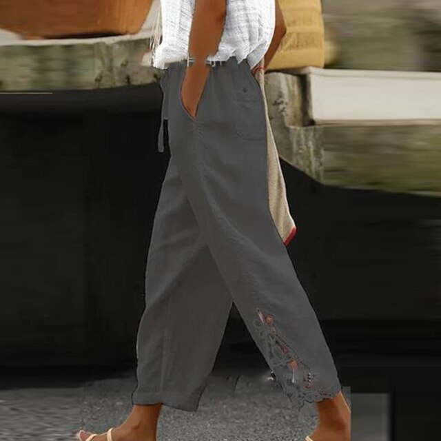 GRETA - Pantalon brodé fleur