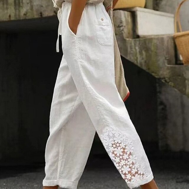 GRETA - Pantalon brodé fleur