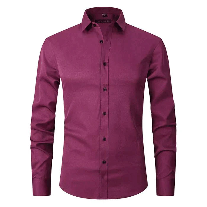 Chemise d'affaires élégante pour homme coupe slim – Chemise classique à manches longues avec col Kent pour bureau, événements et loisirs