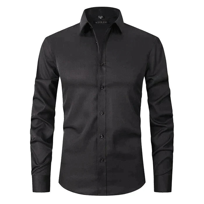 Chemise d'affaires élégante pour homme coupe slim – Chemise classique à manches longues avec col Kent pour bureau, événements et loisirs