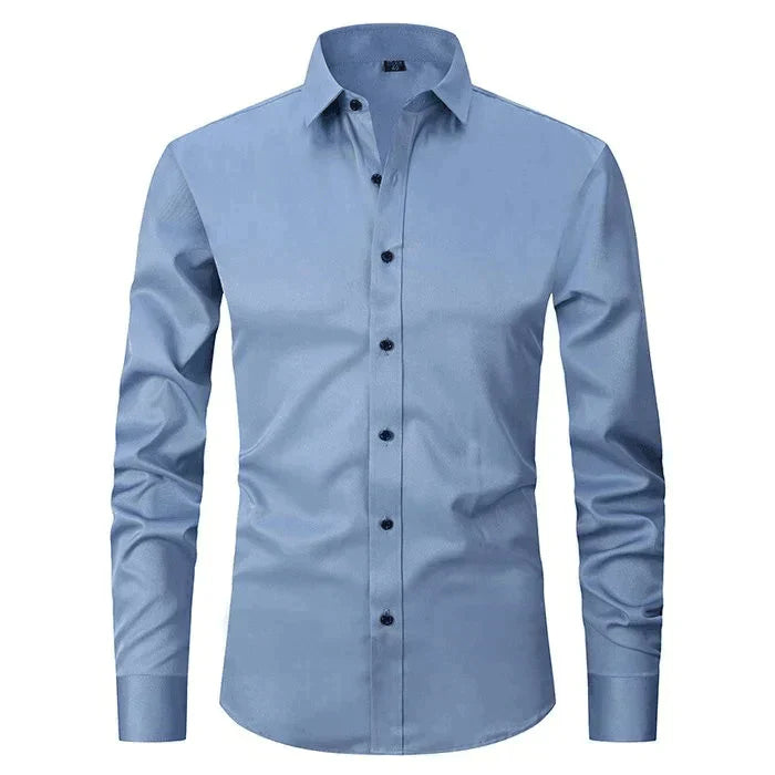 Chemise d'affaires élégante pour homme coupe slim – Chemise classique à manches longues avec col Kent pour bureau, événements et loisirs
