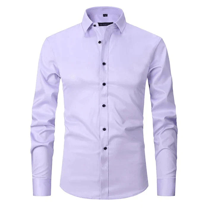 Chemise d'affaires élégante pour homme coupe slim – Chemise classique à manches longues avec col Kent pour bureau, événements et loisirs
