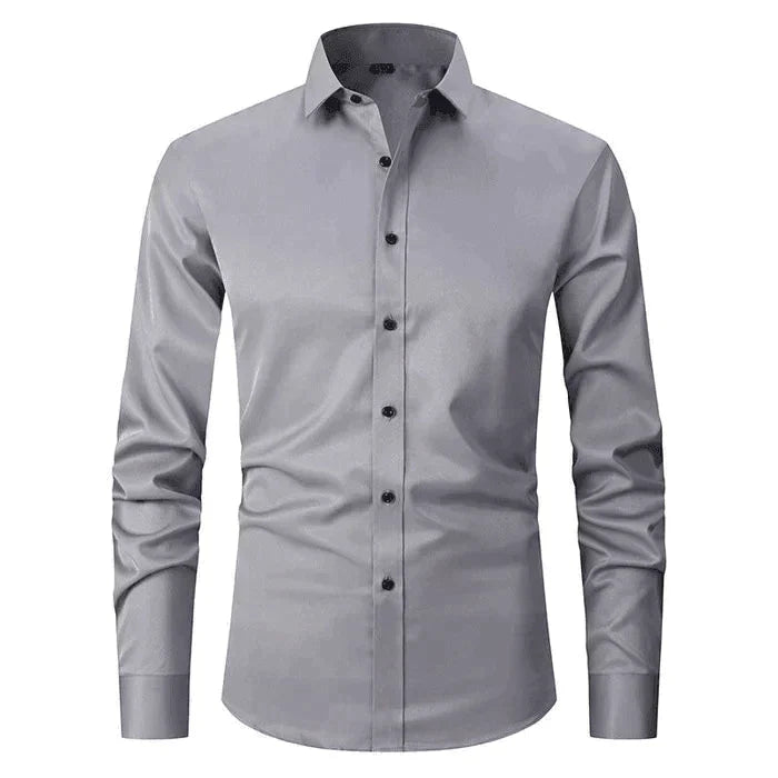 Chemise d'affaires élégante pour homme coupe slim – Chemise classique à manches longues avec col Kent pour bureau, événements et loisirs