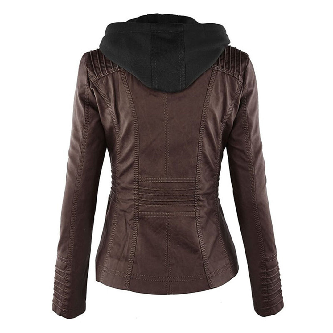Casual Kapuzen-Lederjacke Für Damen | Perfekt für Lässige Tage