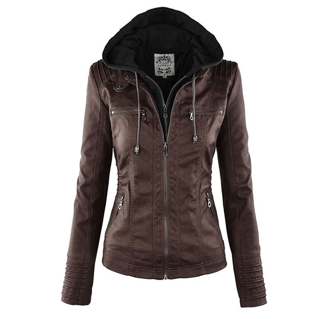 Casual Kapuzen-Lederjacke Für Damen | Perfekt für Lässige Tage