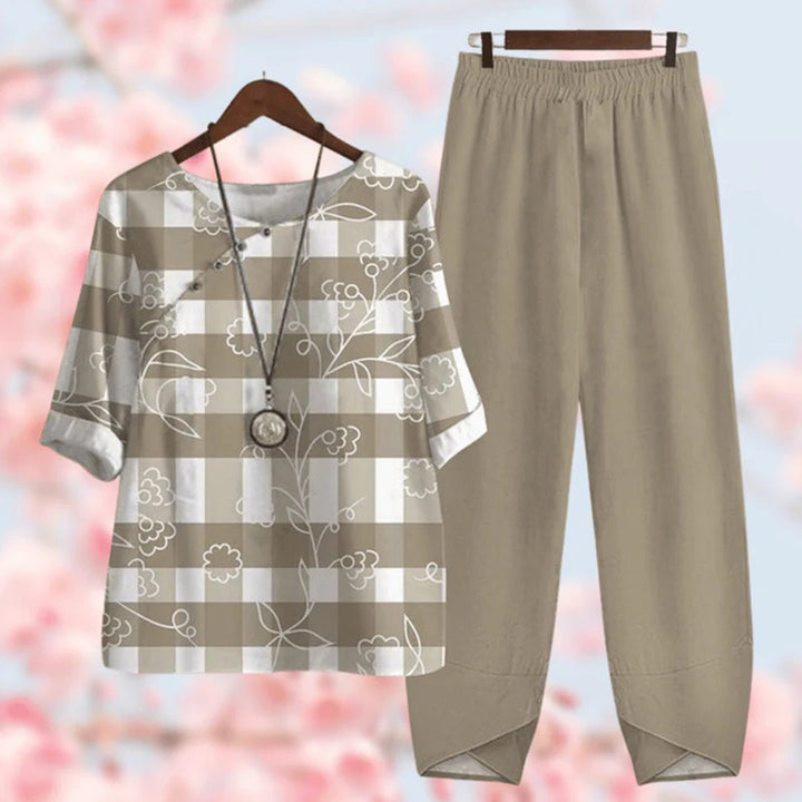 Set da donna in due pezzi con maglietta floreale e pantaloni larghi – Look casual leggero boho per primavera & estate