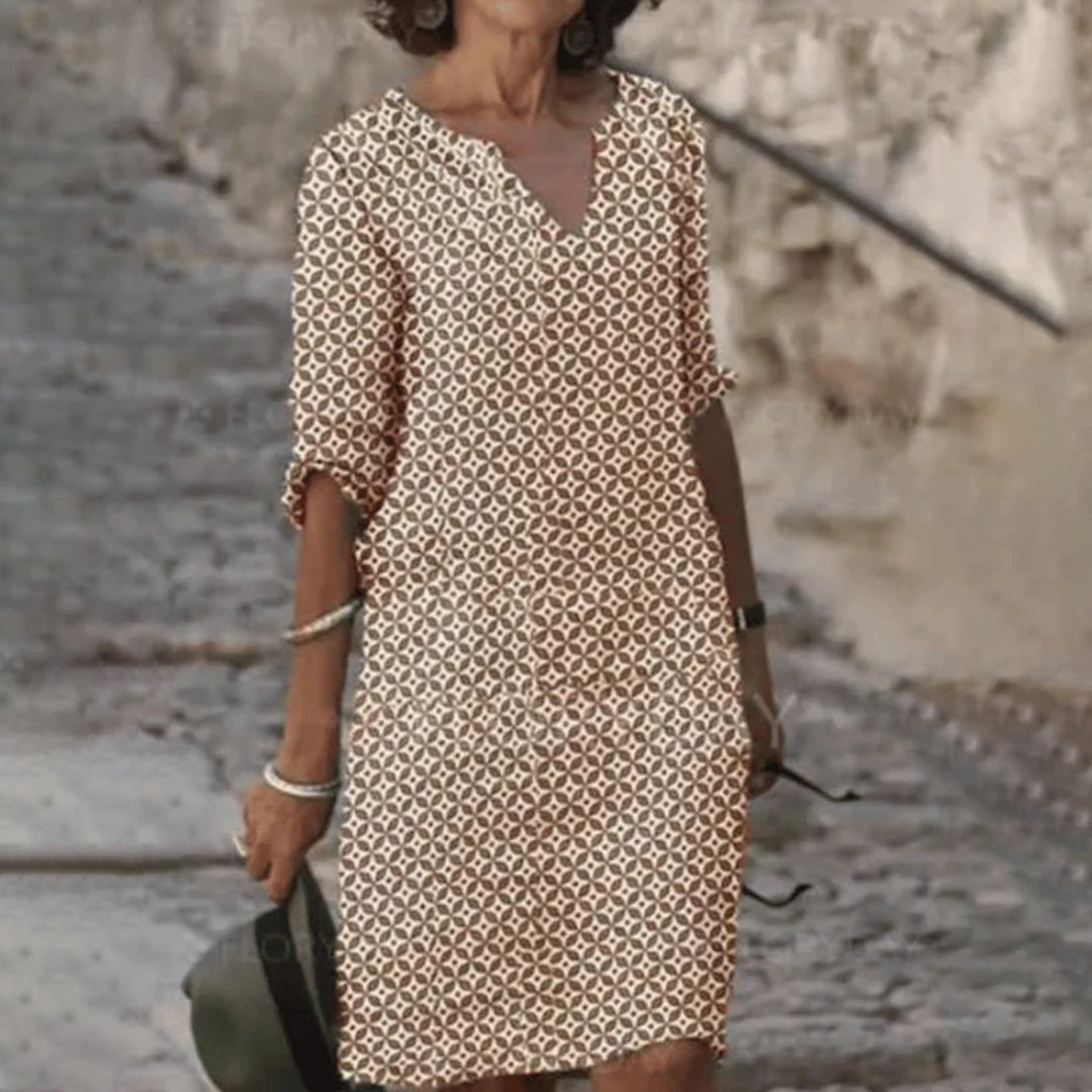 Vestito estivo casual da donna con stampa – Vestito leggero con scollo a V e maniche 3/4 per spiaggia e tempo libero