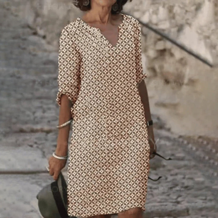 Vestito estivo casual da donna con stampa – Vestito leggero con scollo a V e maniche 3/4 per spiaggia e tempo libero