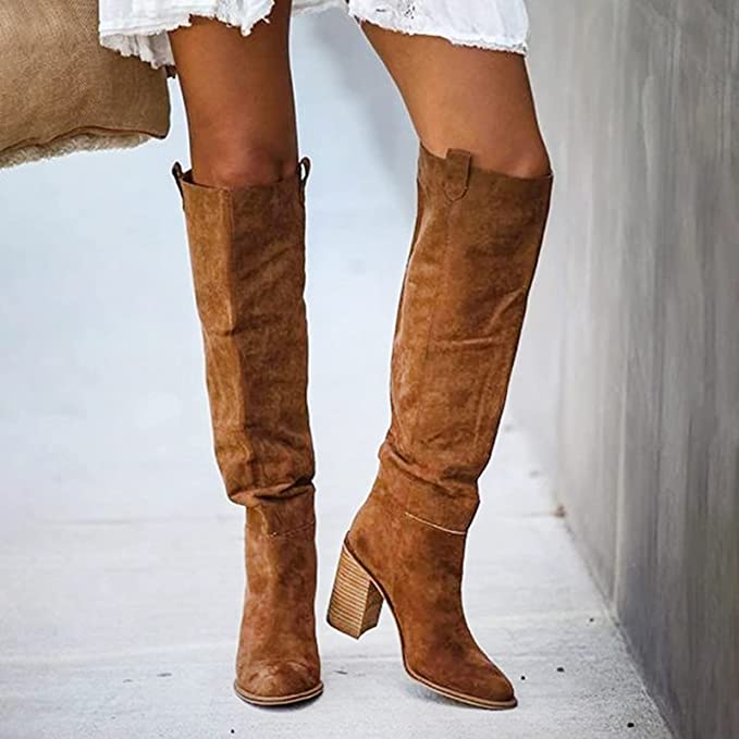 Bottes cowboy à plateforme overknee décontractées en cuir avec aspect daim pour femmes | Parfait pour les journées décontractées