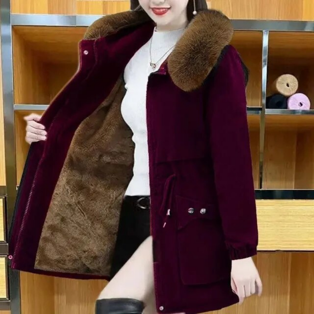 Parka invernale classico casual con pelliccia vegana per donna | Ideale per l'inverno