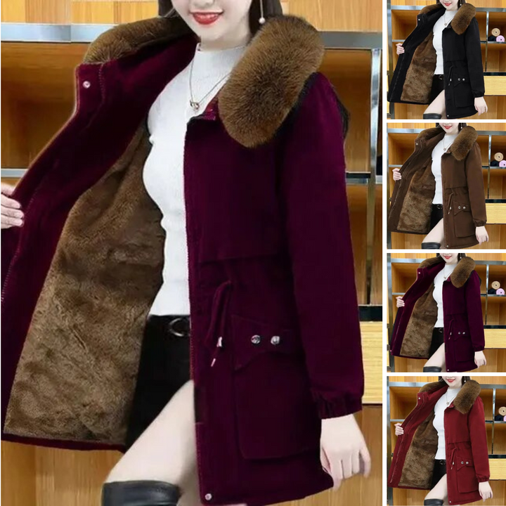 Parka invernale classico casual con pelliccia vegana per donna | Ideale per l'inverno
