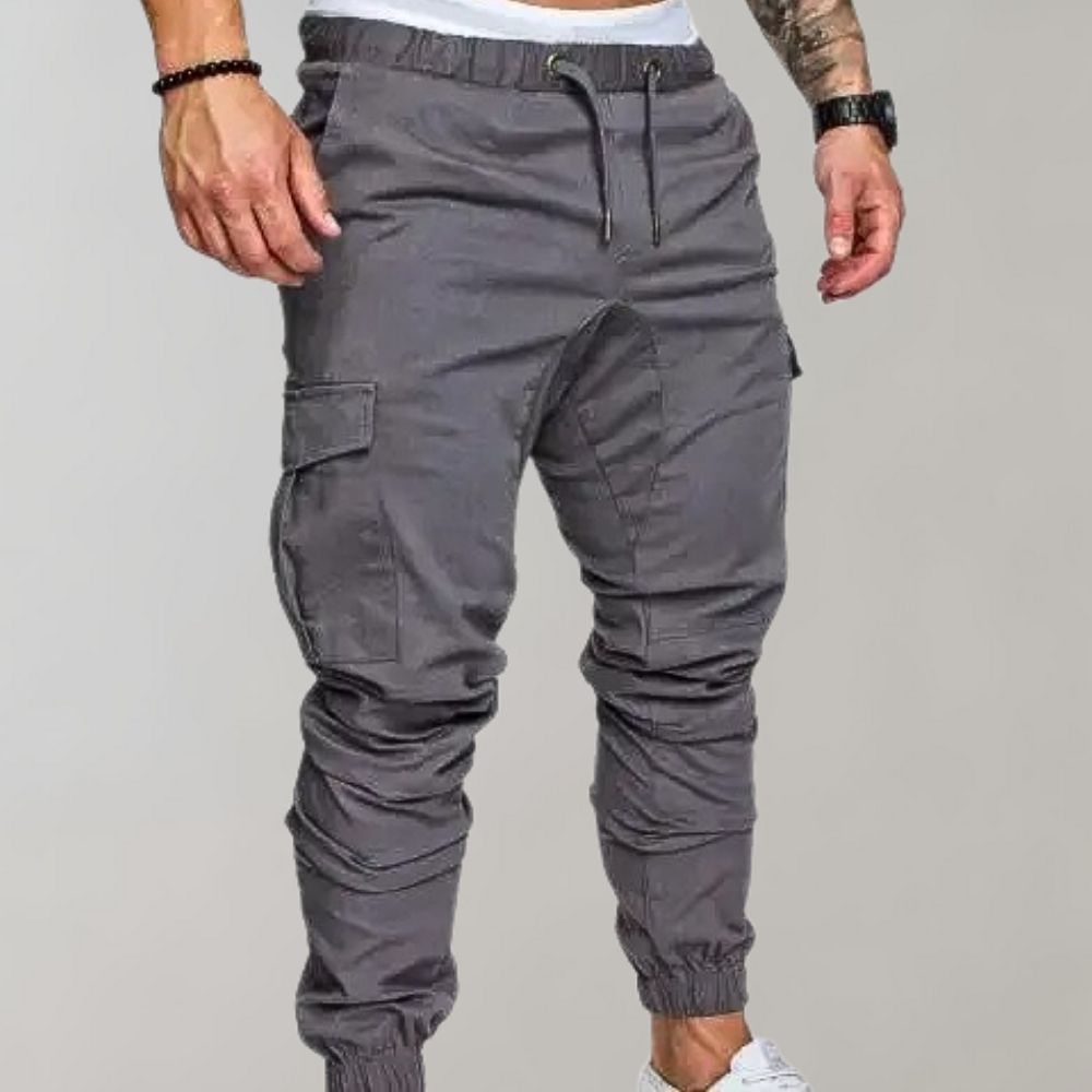 Pantalon de jogging cargo homme avec poches et cordon de serrage – Pantalon streetwear slim fit pour loisirs et entraînement