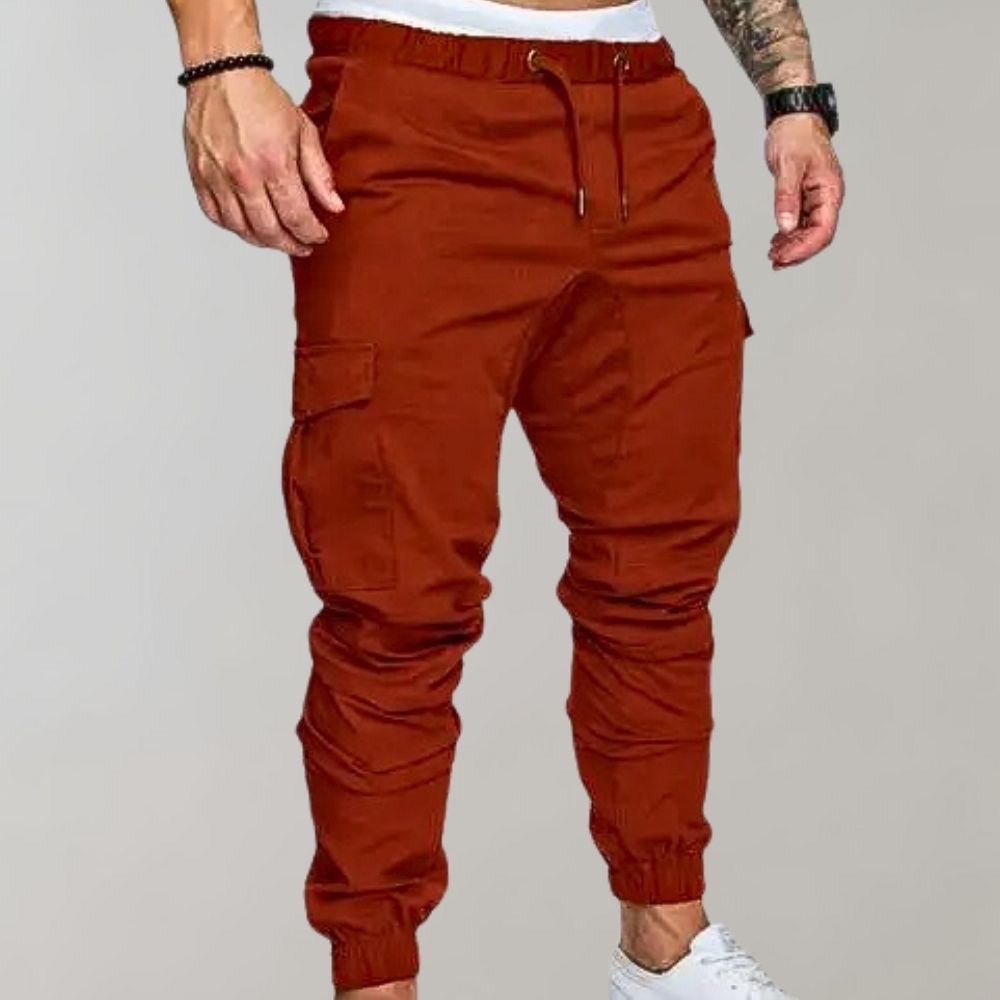 Pantalon de jogging cargo homme avec poches et cordon de serrage – Pantalon streetwear slim fit pour loisirs et entraînement