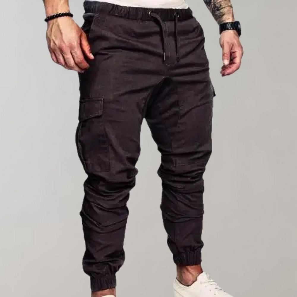 Pantalon de jogging cargo homme avec poches et cordon de serrage – Pantalon streetwear slim fit pour loisirs et entraînement