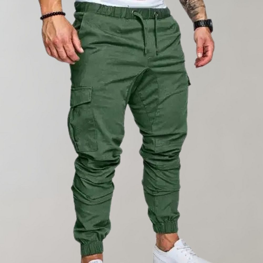 Pantalon de jogging cargo homme avec poches et cordon de serrage – Pantalon streetwear slim fit pour loisirs et entraînement